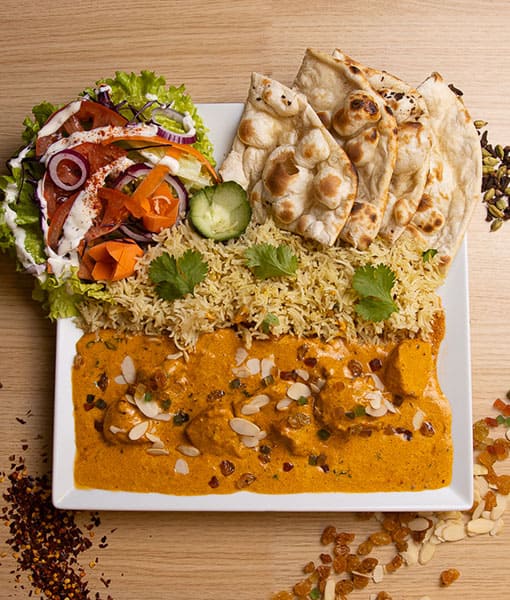 Assiette Poulet Korma - Poulet sauce korma aux amandes Goa Fast Food Grenoble
